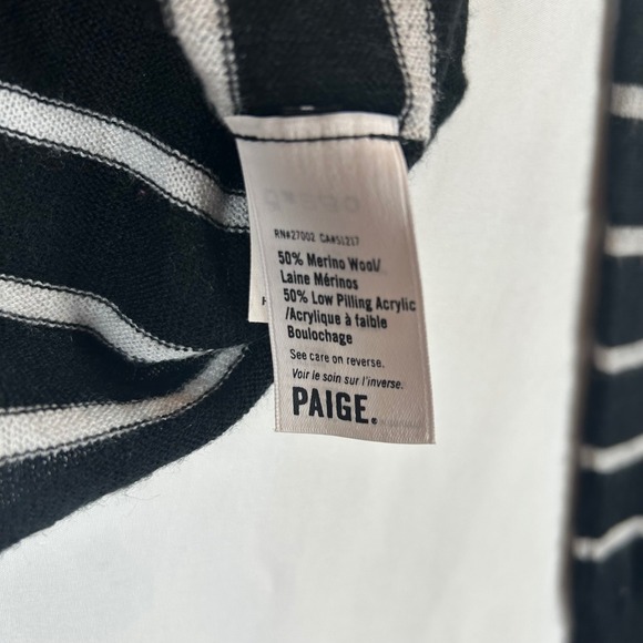 PAIGE Womens XS Merino Wool Blend Black White Striped Knit Sweater Long Sleeve - Picture 4 of 10